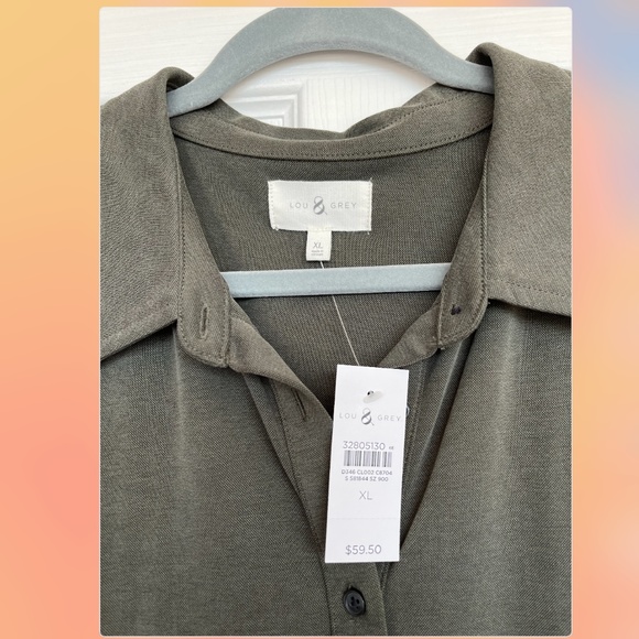 NWT Lou & Grey Short Sleeve Green Button Down Shirt Size XL - Picture 3 of 3